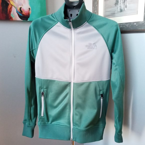 The North Face green and gray,full zip run track style jacket Size Small - Picture 1 of 8